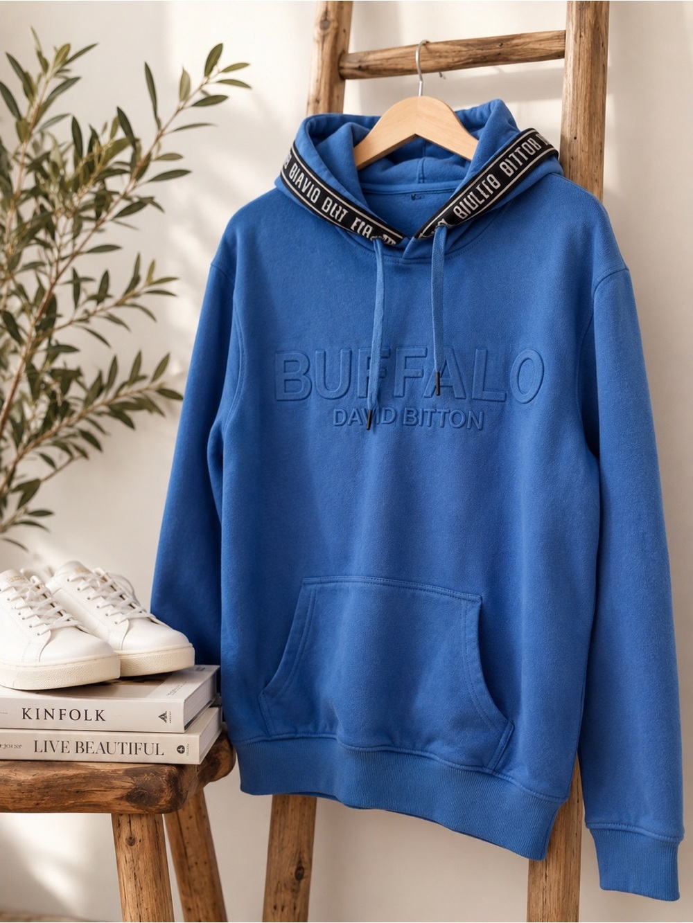Buffalo David Bitton Blue Logo Hoodie Pullover Size M